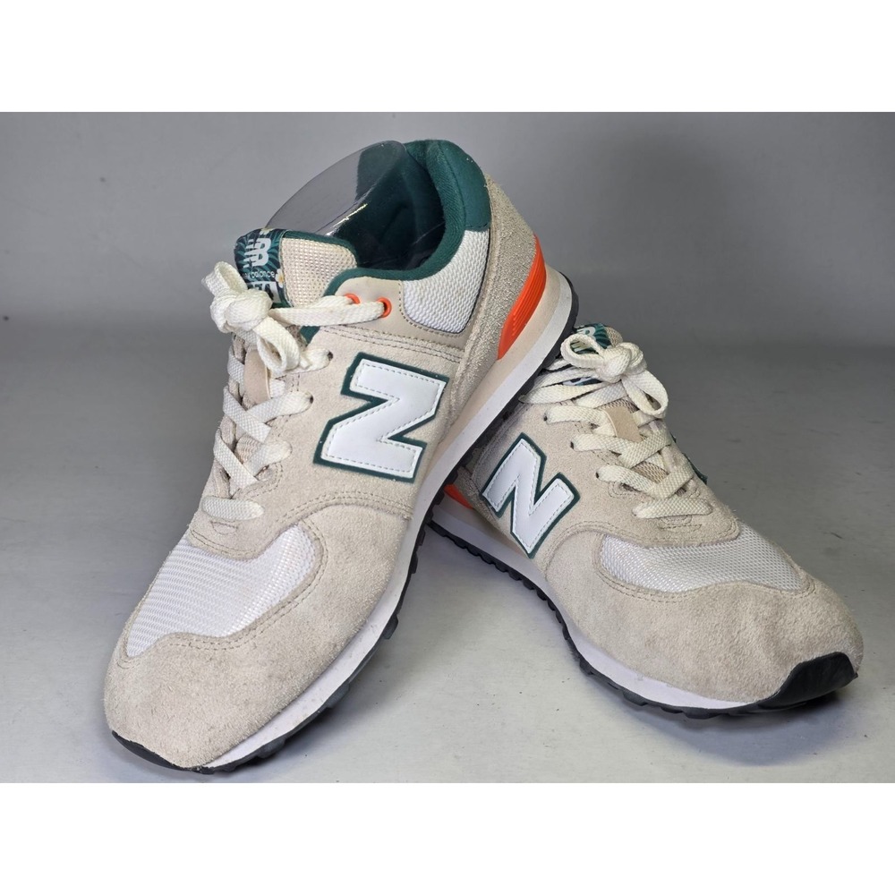 New Balance 574 Men's Sneakers Size 7 M Beige White Suede Fabric Running Shoes - Picture 5 of 13